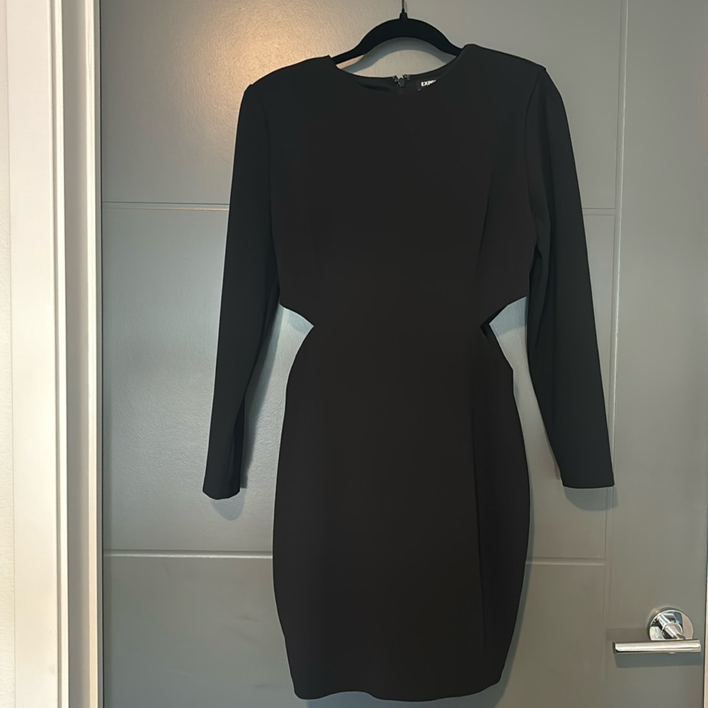 Black dress with side opening flattering mid arm sleeve